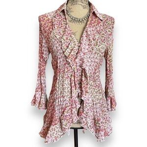 Vintage Floral Ruffle Blouse Size M